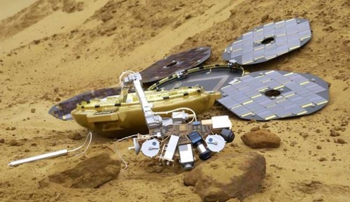 Mô phỏng tàu Beagle 2 khi được triển khai hoàn toàn sau khi đổ bộ trên sao Hỏa. Ảnh: ESA