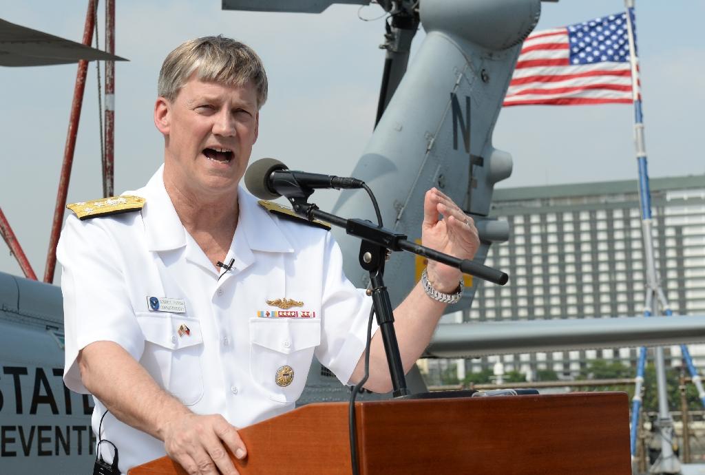 Phó đô đốc Hải quân Mỹ, Robert Thomas đã kêu gọi các nước ASEAN hình thành một lực lượng tuần tra phối hợp tại các khu vực trên Biển Đông. Ảnh: AFP