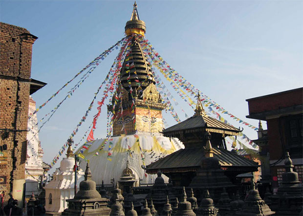 Phần trung tâm ngôi đền Swayambhunath trước khi bị hư hại.Ảnh: Nicolas Asfouri 