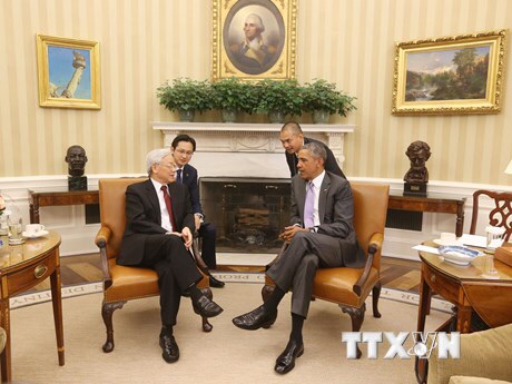 Tổng Bí thư Nguyễn Phú Trọng hội đàm với Tổng thống Hoa Kỳ Barack Obama. 