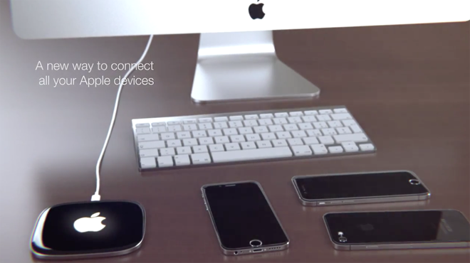Trong concept này, iPhone đời mới còn có dock kết nối không dây. Ngoài khả năng sạc pin mà không cần cắp cáp, dock này còn cho phép truyền tải dữ liệu, sao lưu, đồng bộ với máy tính nhanh chóng.