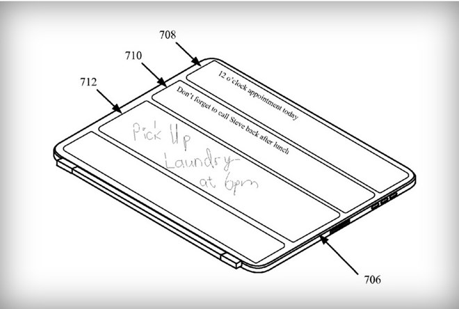 Hình vẽ mô tả hệ thống màn hình phụ trên vỏ iPad tương lai do Apple phát triển.