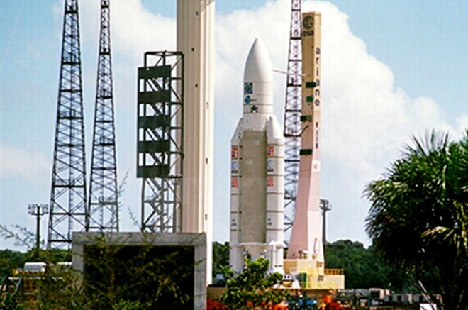 Tên lửa Arian 5 mang theo Vệ tinh VINASAT-2 tại bãi phóng Kouru, Guyana, Nam Mỹ năm 2012. (Nguồn: TTXVN)