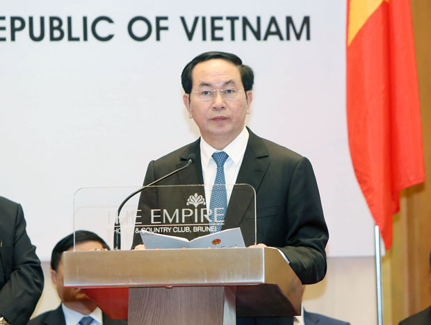Chủ tịch nước Trần Đại Quang phát biểu tại Diễn đàn Doanh nghiệp Việt Nam - Brunei Darussalam. Ảnh: TTXVN
