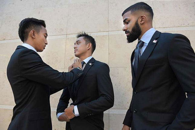 Faris Ramli, Hafiz Sujad và Anumanthan Kumar (từ trái sang) được xem là những niềm hy vọng để Singapore xóa tan nỗi buồn thất bại ngay trên sân nhà ở AFF Cup 2014.                     Ảnh: LIM SIN THAI