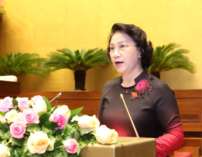 Chủ tịch Quốc hội Nguyễn Thị Kim Ngân phát biểu bế mạc kỳ họp. 					                        Ảnh: TTXVN