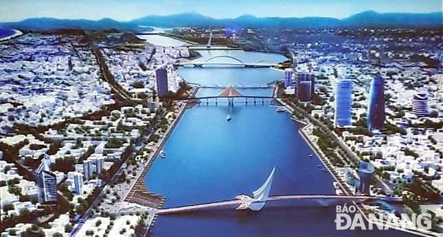 Cảnh quan sông Hàn qua thông điệp “Hành lang xanh- Kết nối xanh- Chương trình xanh”  với tầm nhìn của đồ án đến năm 2050 được trao giải nhì tại cuộc thi