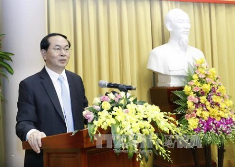 Chủ tịch nước Trần Đại Quang phát biểu tại cuộc gặp mặt. Ảnh: TTXVN