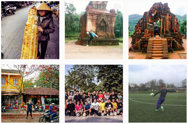 A screengrab of Henderson's Instagram page, with the first five photos featuring his Vietnam trip