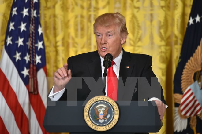 Tổng thống Mỹ Donald Trump tại cuộc họp báo ở Washington, DC ngày 16/2. (Nguồn: AFP/TTXVN)
