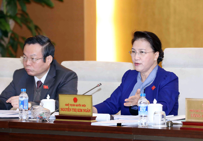 Chủ tịch Quốc hội Nguyễn Thị Kim Ngân phát biểu tại phiên họp. 						                         Ảnh: TTXVN