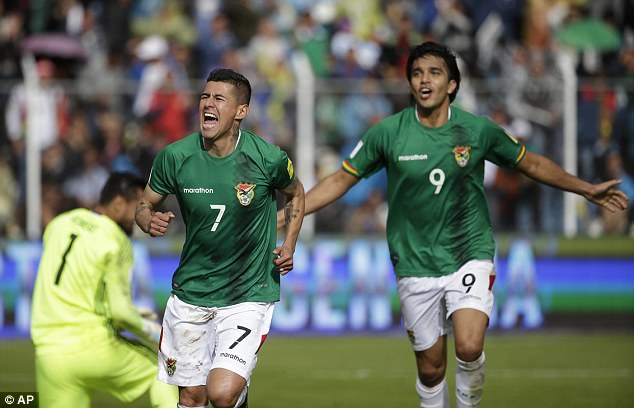 Niềm vui chiến thắng của các cầu thủ Bolivia