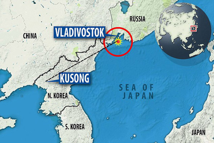 Quả tên lửa của Triều Tiên rơi ở khu vực biển Nhật Bản, cách thành phố Vladivostok  của Nga khoảng 97km. (Ảnh: Dailymail)