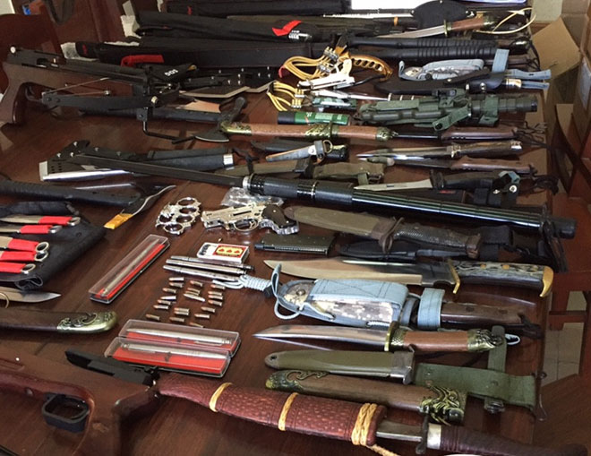  Số lượng vũ khí, công cụ hỗ trợ tại nơi ở của Viên bị Công an phường Thanh Khê Đông phát hiện, thu giữ.