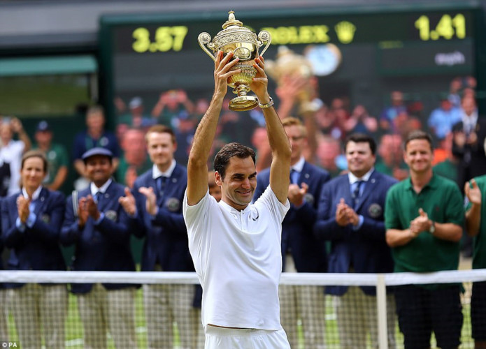 Roger Federer bước lên ngôi vô địch Wimbledon lần thứ 8 trong sự nghiệp.