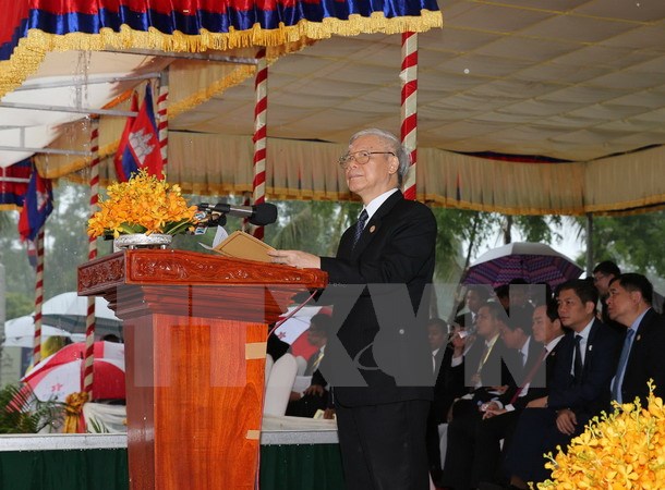 Tổng Bí thư Nguyễn Phú Trọng phát biểu tại Lễ khánh thành Tượng đài. (Ảnh Trí Dũng/TTXVN)