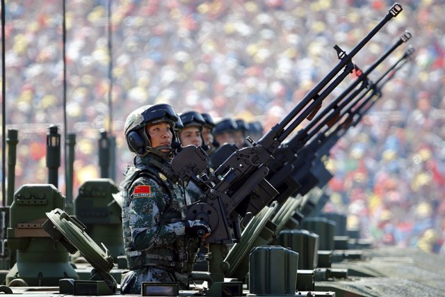Binh lính Quân Giải phóng Nhân Dân Trung Quốc tham gia diễu binh kỷ niệm 70 năm kết thúc Chiến tranh thế giới thứ 2 tại Quảng trường Thiên An Môn ngày 3/9/2015.