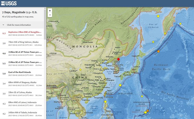 USGS ghi nhận vụ nổ lớn ở Triều Tiên gây địa chấn