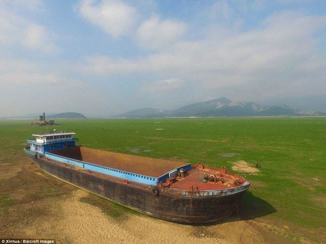 Hồ nước ngọt Poyang, lớn nhất Trung Quốc, nơi người dân đánh bắt cá và nơi hàng triệu chim di cư tới đây mỗi năm, trơ đáy vì hút cát.