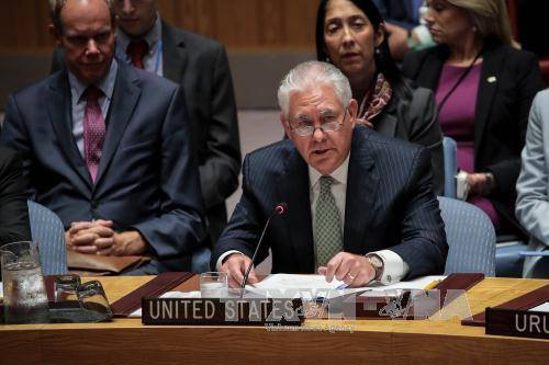 Ngoại trưởng Mỹ Rex Tillerson phát biểu tại phiên họp của Hội đồng Bảo an LHQ về vấn đề phi hạt nhân hóa ở New York (Mỹ) ngày 21/9. AFP/TTXVN