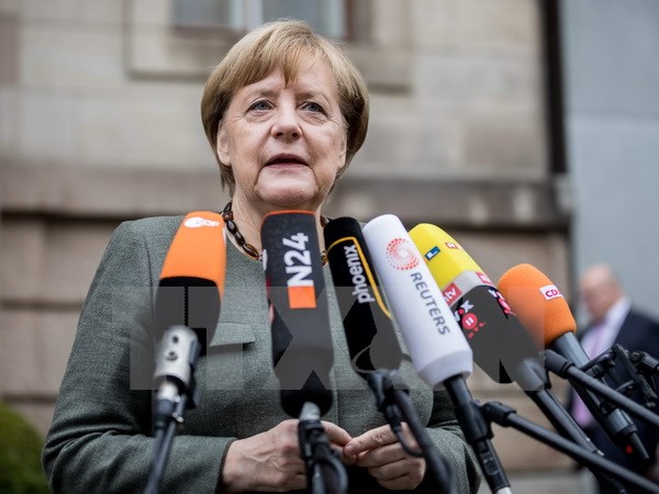 Thủ tướng Angela Merkel trả lời phỏng vấn trước cuộc đàm phán ở Berlin. (Nguồn: AFP/TTXVN)
