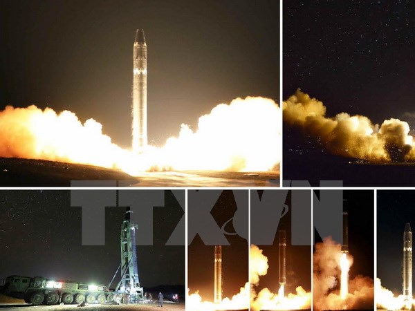 Vụ phóng thử tên lửa đạn đạo liên lục địa Hwasong-15. (Nguồn: Yonhap/TTXVN)