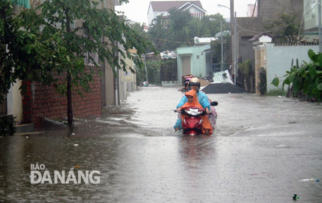 Tuyến cống hộp có khẩu độ lớn thoát nước từ sân bay Đà Nẵng ra kênh Đò Xu bị ngập sâu do nước tràn từ dưới cống lên.