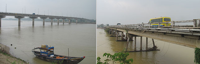 Hai cầu cùng một tên Câu Lâu: cầu mới (ảnh trái) và cầu cũ. Ảnh: T.M