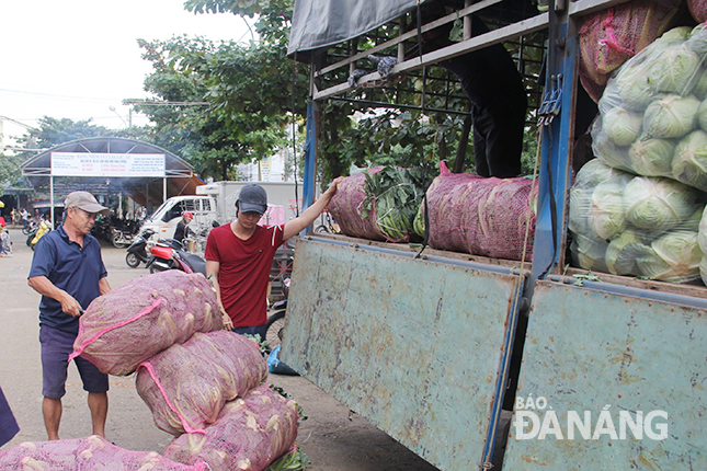 Đà Nẵng siết chặt kiểm soát an toàn thực phẩm dịp Tết Nguyên đán.  Trong ảnh: Nông sản nhập về chợ Đầu mối Hòa Cường.