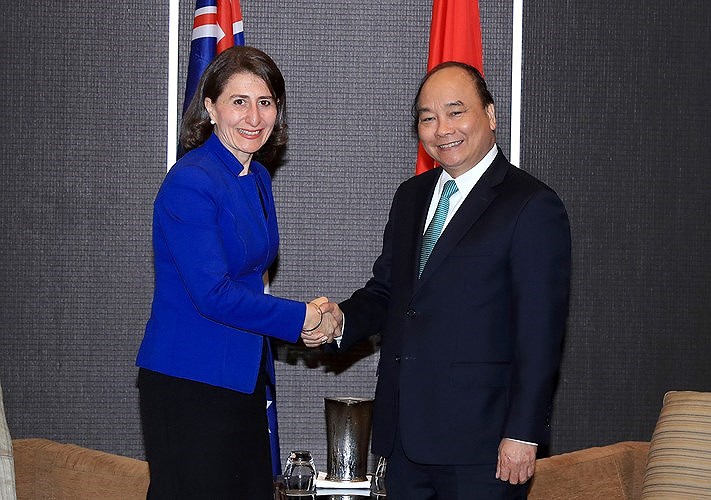 Ngay khi tới Sydney, Thủ tướng Chính phủ Nguyễn Xuân Phúc đã tiếp bà Gladys Berejiklian - Thủ hiến bang New South Wales