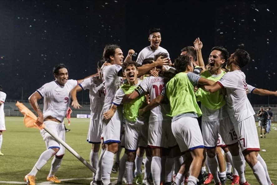 Niềm vui của các cầu thủ ĐT Philippines sau khi giành vé tới VCK Asian Cup 2019. Ảnh: AFC.