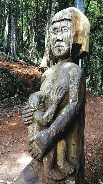 Nơi đây,  có vườn tượng gỗ với hơn 100 bức tượng được làm nên từ các bàn tay nghệ nhân người bản địa, tái hiện sinh động và chân thực đời sống văn hóa của các tộc người địa phương.