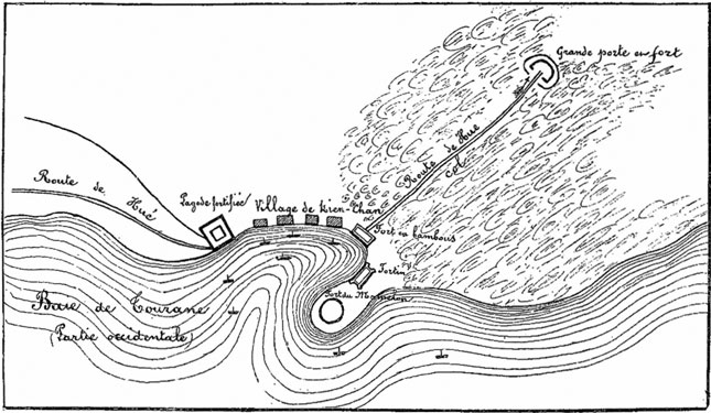Vị trí pháo đài Định Hải dưới tên gọi pháo đài Núm vú (Fort du Mamelon) trên bản đồ chiến sự Pháp ngày 18-11-1859. (Nguồn: Colonel Henri de Ponchalon, sách đã dẫn, trang 217)