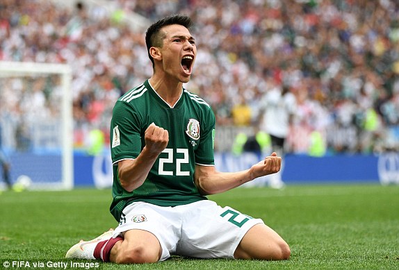 Lozano đã giúp Mexico làm nên lịch sử với bàn thắng duy nhất, mang lại chiến thắng đầu tiên của Mexico trước Đức tại 4 vòng chung kết World Cup. Ảnh: FIFA