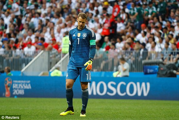 Sự thất vọng của thủ môn Manuel Neuer sau thất bại của Đức ở trận ra quân. Ảnh: REUTERS
