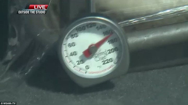 Kết quả bất ngờ, nhiệt độ trong xe lên đến 170 độ F (tương đương gần 80 độ C) và liên tục tăng lên khiến chiếc bánh bị nướng chín. Ảnh: WSAW-TV