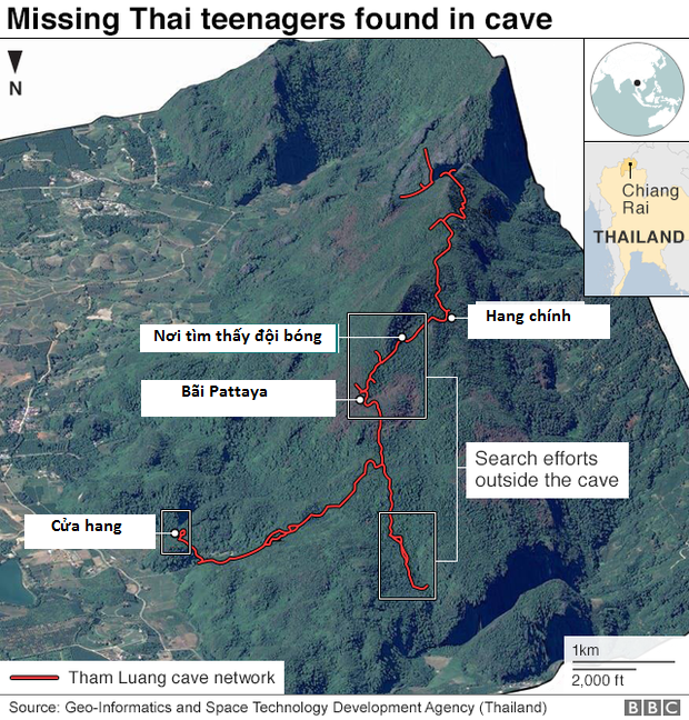 Đúng như dự đoán của chuyên gia, nơi đội bóng được tìm thấy cách không xa Bãi Pattaya, mô đất cao bên trong hang Tham Luang, cách cửa hang khoảng 5-6km.
