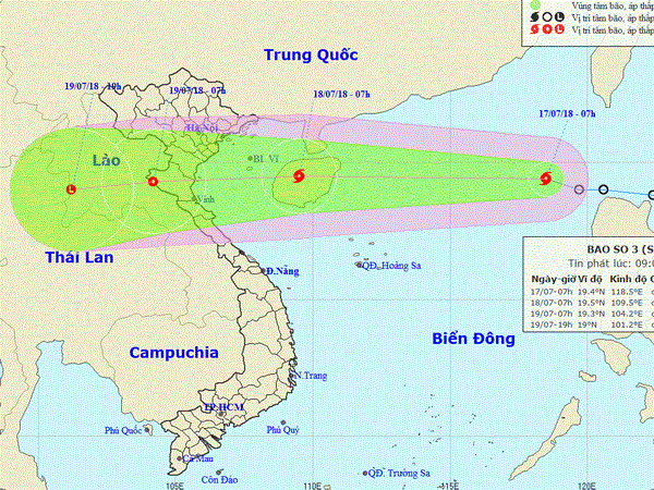Vị trí và đường đi của bão số 3. (Nguồn: nchmf.gov.vn)