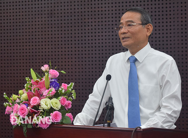 Bí thư Thành ủy Trương Quang Nghĩa phát biểu tại buổi gặp mặt.Ảnh: Q.KHẢI