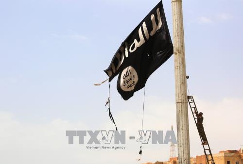 Cờ IS tại thị trấn Tabqa, cách thành phố Raqa của Syria 55 km về phía tây. Ảnh: AFP/ TTXVN