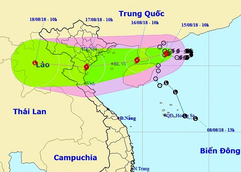 Đến 10 giờ ngày 17/8, vị trí tâm bão ở khoảng 19,9 độ Vĩ Bắc; 105,8 độ Kinh Đông, trên bờ biển các tỉnh từ Hải Phòng đến Nghệ An.