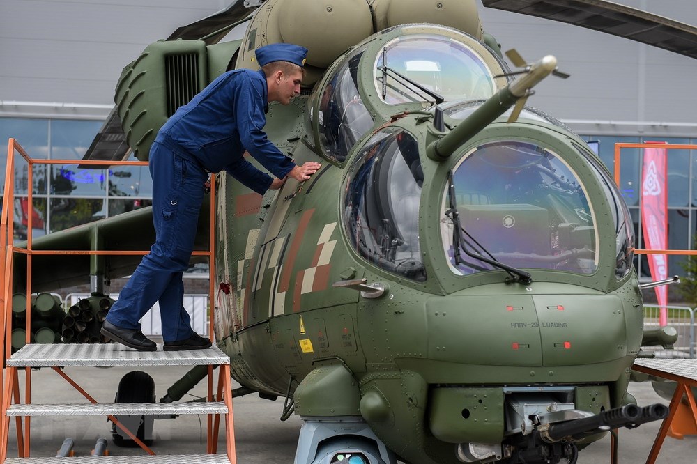 Một loại máy bay trực thăng được giới thiệu tại Diễn đàn Công nghiệp quốc phòng Army-2018 ở thị trấn Kubinka, ngoại ô thủ đô Moskva ngày 21/8. (Ảnh: THX/TTXVN)
