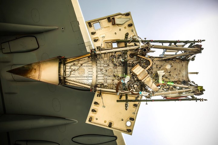 Cận cảnh động cơ chiếc A400M Atlas của Không quân Hoàng gia Anh.