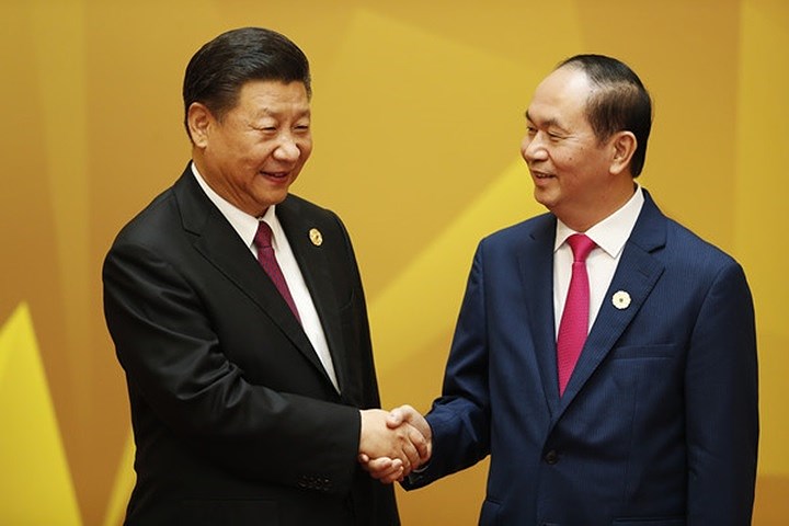 Trước đó Chủ tịch Tập Cận Bình đã gặp Chủ tịch Trần Đại Quang tại hội nghị APEC ở Đà Nẵng, vào ngày 11-11-2017. Ảnh: AFP.