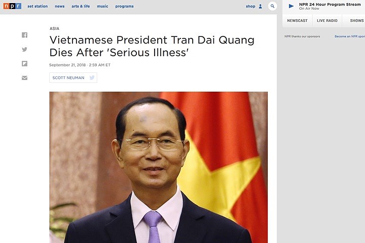 Sau thời gian lâm trọng bệnh, Chủ tịch nước Trần Đại Quang đã từ trần vào ngày 21/9. Trong các tuần làm việc cuối đời, lịch công tác của ông vẫn rất bận rộn (Ảnh chụp màn hình trang NPR).