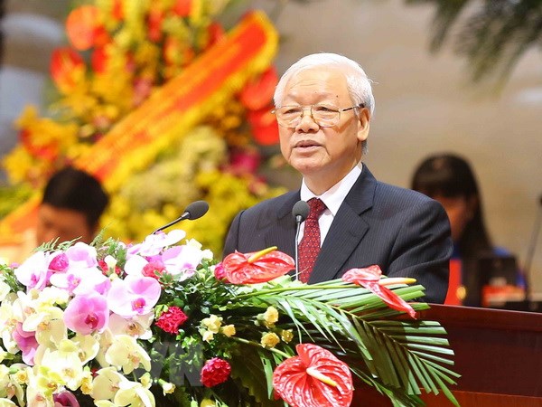 Tổng Bí thư Nguyễn Phú Trọng phát biểu chỉ đạo Đại hội. (Ảnh: TTXVN)