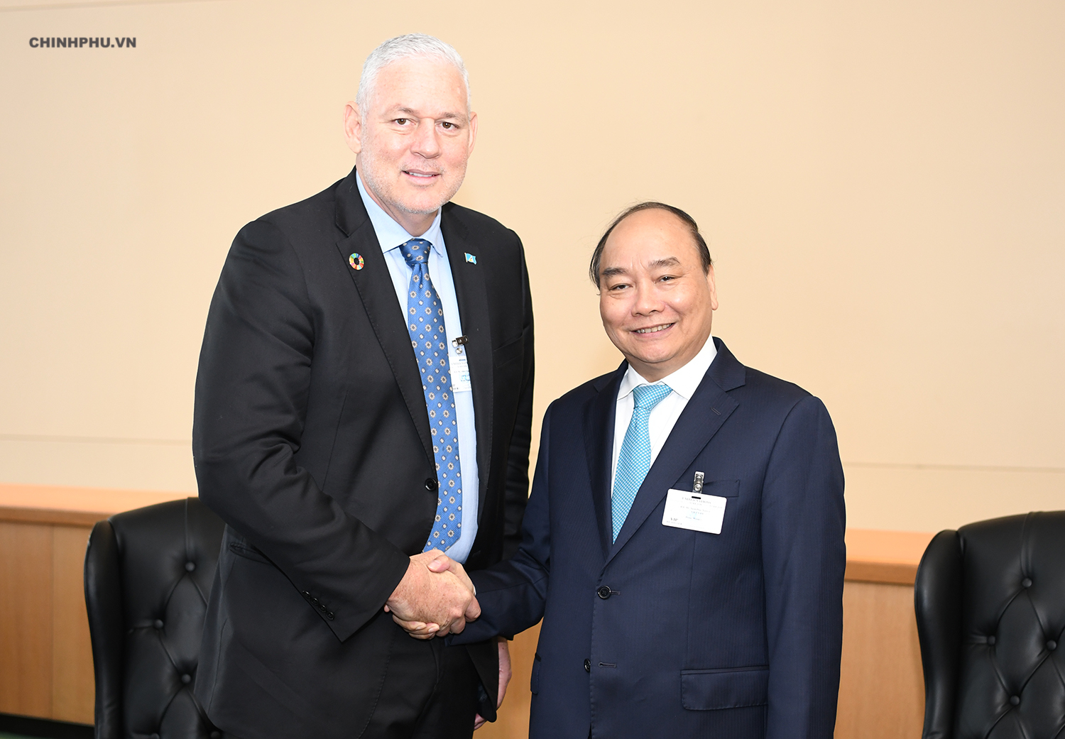 Thủ tướng Nguyễn Xuân Phúc và Thủ tướng Saint Lucia Allen Chastanet - Ảnh: VGP