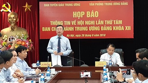 Hình ảnh tại buổi họp báo thông tin về Hội nghị lần thứ 8, Ban Chấp hành Trung ương Đảng khóa XII (ảnh: Sài Gòn giải phóng)