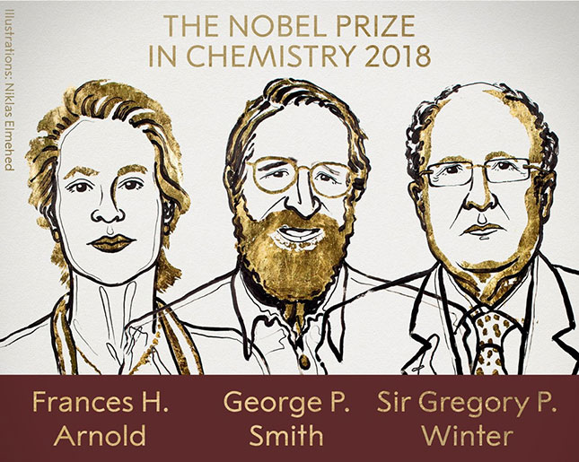 3 nhà khoa học đoạt giải Nobel Hóa học 2018.  Ảnh: Nobel Prize