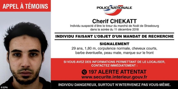   Chân dung đối tượng Chérif Chekatt. Ảnh: EPA.
